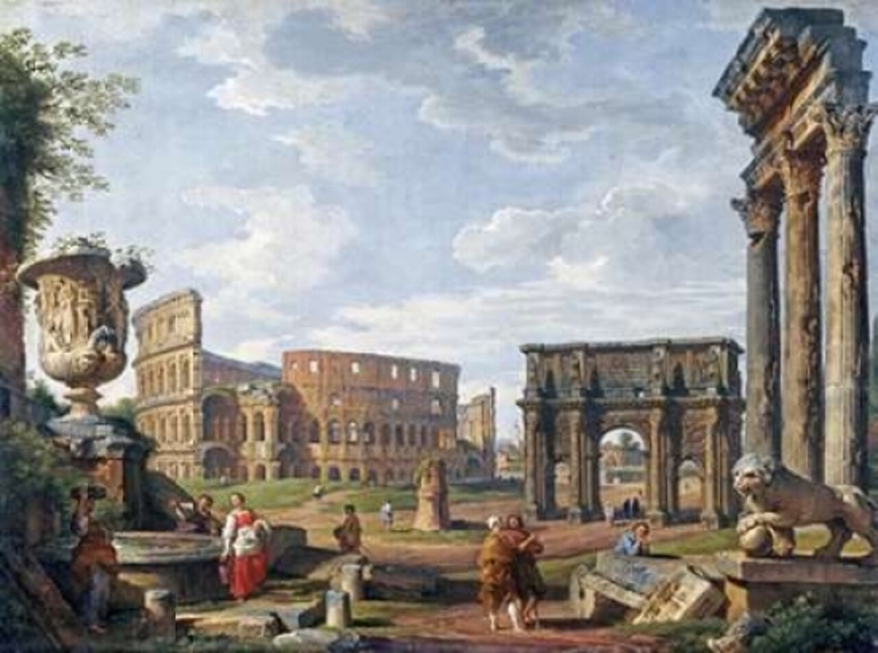 A Capriccio View of Rome With The Colosseum Poster Print by Giovanni Paolo Panini - Item # VARPDX265323